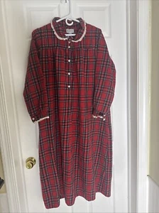 Lanz Of Salzburg Red Tartan Plaid Flannel Night Gown Size Small Lace Trim - Picture 1 of 6