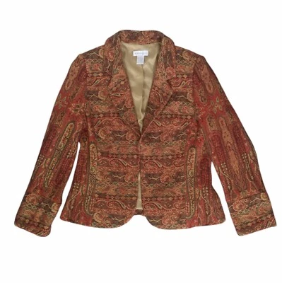 Vintage Blazer Paisley Tapestry 14 Womens Worthington Orange Woven Cotton Jacket - Image 1 of 4