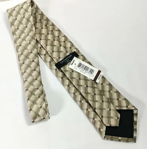 NEW Mens Tie 90s Sears Covington Silk Nova Check Plaid Gold Beige Tan Necktie! - Picture 1 of 9