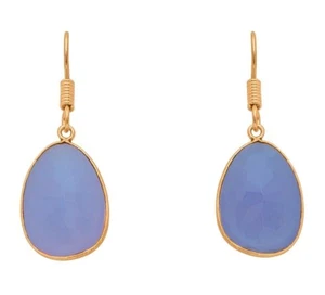 Nuevos pendientes de gota enchapados en oro 18K de calcedonia azul multifacética - Imagen 1 de 4