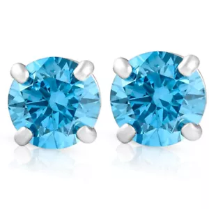 1/2ct Treated Blue Round Brilliant Cut Diamond Studs 14K White Gold - Picture 1 of 4