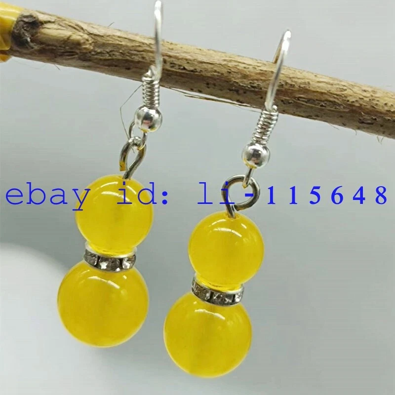 Delicados pendientes redondos de cuentas de piedras preciosas de topacio amarillo de 8/10 mm Foto 1 de 4