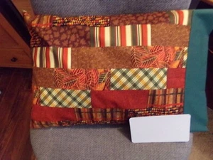 TRAVEL SIZE PILLOWCASE COLORFUL AUTUMN STRIPES/GREEN CUFF 14 X 20 #8325 - Picture 1 of 3