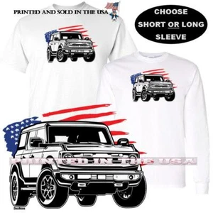 Ford Bronco Nueva 2021 Bandera de EE. UU. Modelo DigiRods/Koolart Caricaturas Arte Camiseta - Imagen 1 de 5