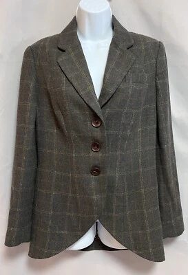 Chaqueta Blazer Cabi Mujer 6 Bolsillos Forrados Largo Corte Ecuestre Marrón Cuadros Foto 1 de 4