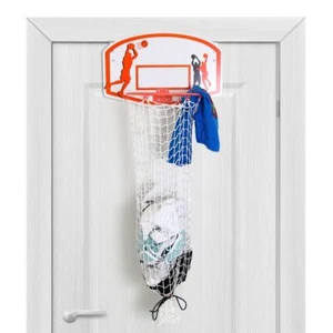 Bundaloo Basketball Laundry Hamper - Over The Door White, Black, Orange/Brown - Picture 1 of 6
