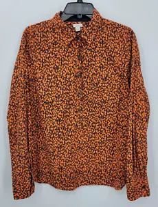 J Crew Top Mujer Grande Naranja Artístico Floral Manga Larga Cuarto Boho - Imagen 1 de 8
