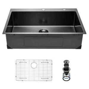 33 in. Stainless Workstation Sink Drop-In Single Bowl Farmhouse with Accessories - Picture 1 of 8