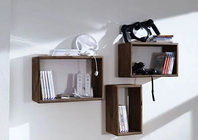 3er Set Schweberegal Wandregal Hängeregal Dekoregal - Massivholz Sheesham dunkel - Bild 1 von 4