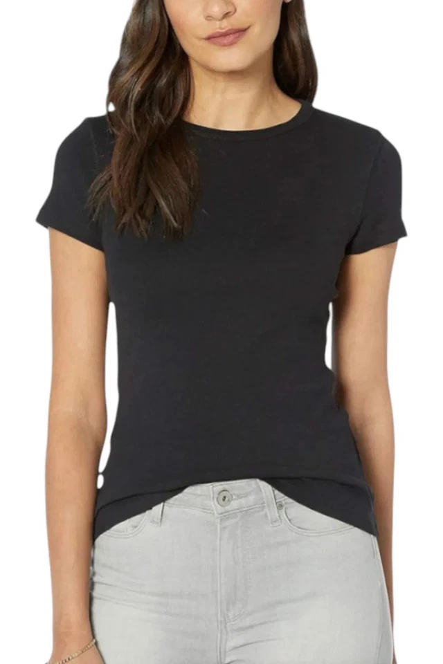 Camiseta negra Lilla P para mujer 1x1 acanalada manga corta cuello redondo Foto 1 de 1