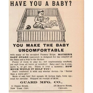 1891 Guard MFG CO Baby Playpen Oak 4ft Square 22in High Folds Up Print Ad - Picture 1 of 1