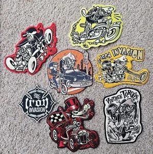 Lot Of 7 Patches Rat Fink Weirdo Style Hot Rod Kustom Kulture New Unused - Picture 1 of 10