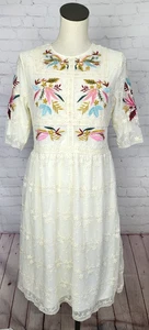 Roolee Dress Embroidered Lace Lined Floral Boho Cowgirl Fairy Cottagecore Size L - Picture 1 of 18