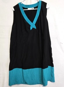 HALOGEN BLACK & TEAL SLEEVELESS SILK TUNIC STYLE RELAXED FIT DRESS NWT SZ XL - Picture 1 of 2