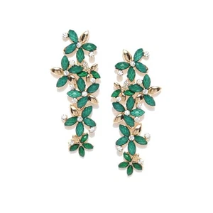 Gold Plated Cubic Zirconia & Green Emerald Studded Dangler Earrings - Picture 1 of 3