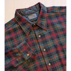 Vintage Pendleton Wool Mens XL Flannel Shirt Button Up Green Burgundy Plaid NICE - Picture 1 of 5