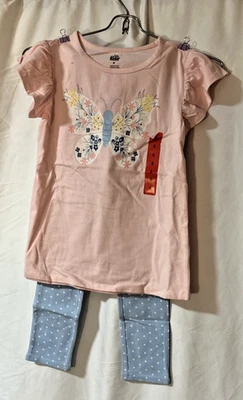 Top mariposa rosa manga gorra niños cuartel general niñas y pantalones a lunares azules 6 Foto 1 de 3