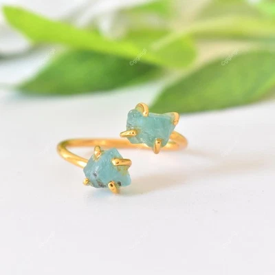 Raw Aquamarine Gemstone Band Ring Size 8 925 Sterling Silver Indian Jewelry - Image 1 of 4