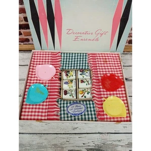 Mid Century Housewarming Gift Set Gingham Towels Salt Pepper Shakers in Box - Picture 1 of 10