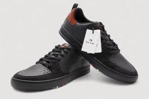 NEW PAUL SMITH TRAINERS - LUXURY BLACK LEATHER 'COSMO' TRAINERS SIZE 8 RRP £325 - Picture 1 of 10
