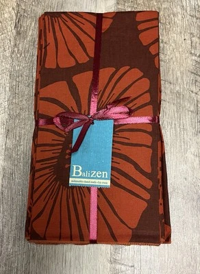 BaliZEN 100% Cotton Napkins Retro Flowers Red & Brown Set of 4 NWT - Image 1 of 2