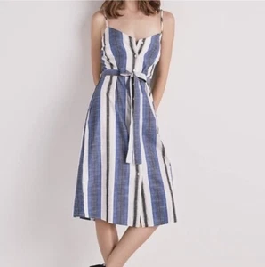 Lucky Brand gestreiftes Midi Sommerkleid Knopfleiste 100% Baumwolle blau weiß XS  - Bild 1 von 6