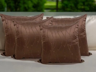 Set of 4 Brown Filled Cushions 18x18" 45X45 Cm Home Decorative Throw Pillows Zip - Image 1 of 4