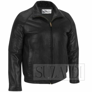 Exclusive Men's Made to Order Black Real Leather Bomber Jacket by Suzahdi - Picture 1 of 3