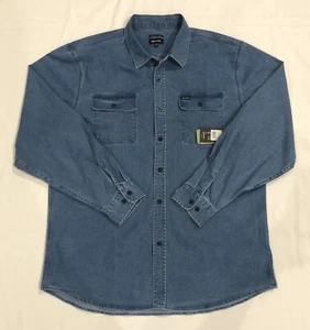 BRIXTON Men’s 2XL Standard Fit Bowery Worn Indigo Denim Flannel Workwear Shirt - Picture 1 of 7