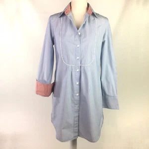 Maddison Weekend Womens Pajama Top Tunic Blue White Stripes 100% Cotton Size M - Picture 1 of 8