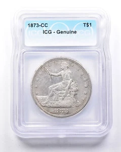 1873-CC Seated Liberty Trade Dollar Genuine ICG *0590 - Picture 1 of 3