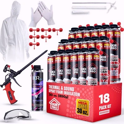 IXIRPRO Spray Foam Insulation Kit (18 PK Kit-30oz) Expanding Sealant, High Density