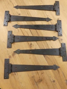 6 LARGE Strap T Hinges 15" Tee Hand Forged In Fire Barn Rustic Medieval Iron ! - Picture 1 of 11