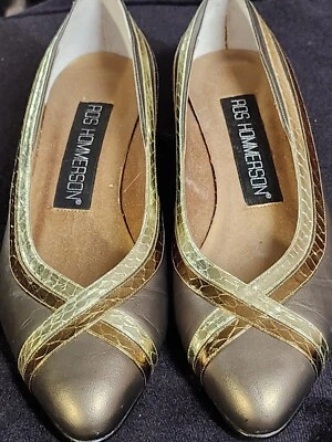 Ros Hommerson Vintage Oro Plata Bronce Estampado Piel de Serpiente 1.5" pulgadas Tacones Talla 9.5W Foto 1 de 4