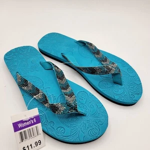 Women's Blue Flip Flop Sequin Beads Slipper Spa Thong House Slide 6 - Picture 1 of 5