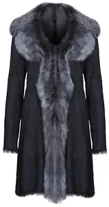 Black Ladies Women's Real Toscana Sheepskin Leather Suede Jacket Trench Coat - Picture 1 of 5