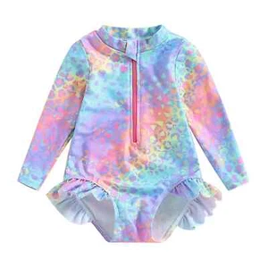 Citgeett Summer Toddler Kids Baby Girl Swimsuits Print Ruffles Long Sleeve - Picture 1 of 6