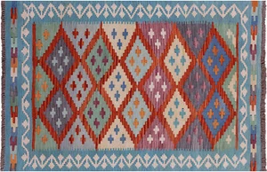 4 Fuß 0 Zoll x 5 Fuß 10 Zoll Kelim Flachgewebe Wende Wolle auf Wollteppich - Q17659 - Bild 1 von 7