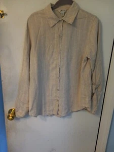 Orvis Linen Rayon Button Up Shirt Womens Size XS Beige Roll Tab Long Sleeve - Picture 1 of 7
