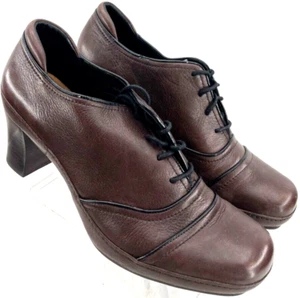 Clarks Artisan 85073 Brown Leather Lace-Up Boots Heel Shoes Women's 9 M - Picture 1 of 9