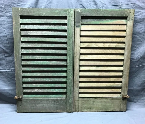 Pair Antique Small Window Wood Louvered House Shutters 17x31 VTG Old 1424-22B Cover