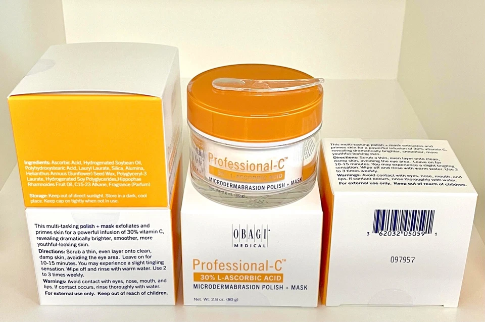 1x Obagi Professional C microdermoabrasão POLIMENTO + MÁSCARA 30% L-ácido ascórbico 2,8 oz - Imagem 1 de 1