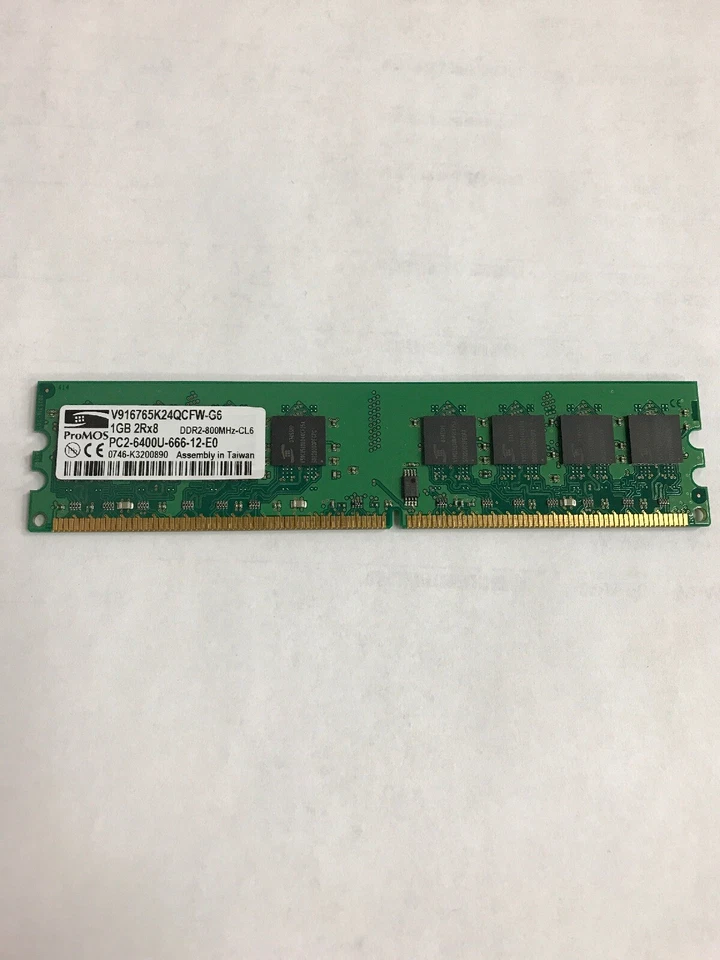 ProMOS 1GB 2Rx8 Memory Card V916765K24QCFW-G6  PC2-6400U-666-12-EO 800MHz - Image 1 of 1