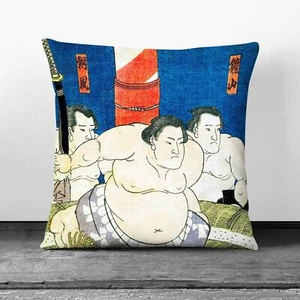 Plump Cushion Three Sumo Wrestlers Utagawa Kunisada Scatter Throw Pillow Cover - Picture 1 of 10