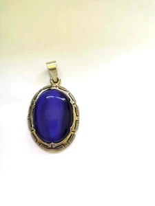COLGANTE GRANDE PLATA ESTERLINA AZUL COBALTO 14,60 GRAMOS 2 PULGADAS X 1 1/4 HERMOSO - Imagen 1 de 10