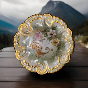 Placa de gabinete Limoges AK CD pintada a mano flores rosas celosía dorada Klingenberg - Imagen 1 de 3