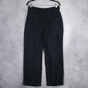 Athleta Retreat Linen Pants Womens Medium Black Elastic Waist Wide Leg Relaxed - Picture 1 of 22