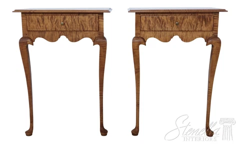 54820EC: Pair Bench Made Tiger Maple 1 Drawer Console Tables Cover