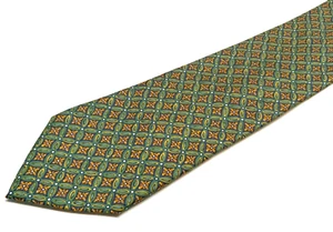 Mens Hermes Tie 100% Silk Vintage Green & Gold - Picture 1 of 8