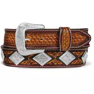 Tony Lama Western Herren Gürtel Buscadero Leder Silber Conchos Made in USA C42774 - Bild 1 von 3